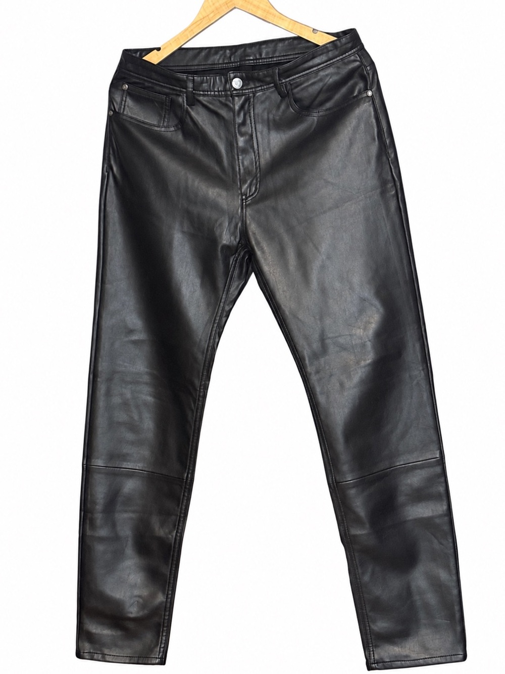 ZARA Menโs Black Faux Leather Pants Size 31 | Slim Straight Moto Pants